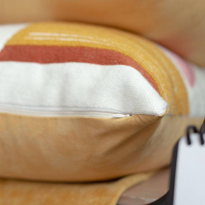 Geometric hand-tufted cotton cushion cover with textured appliqué