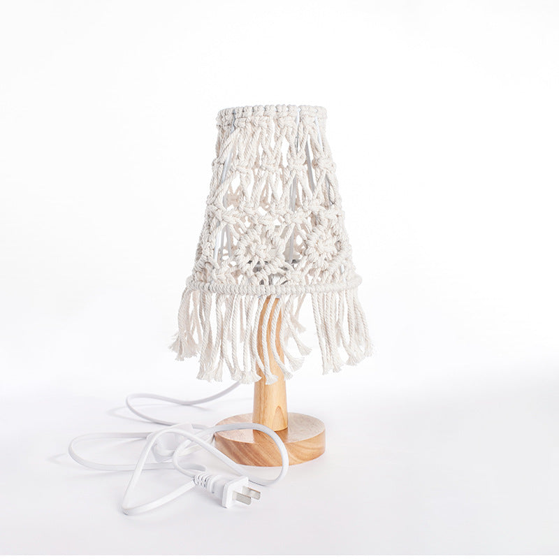Macramé Table Lamp with Natural Wooden Base Kalsten