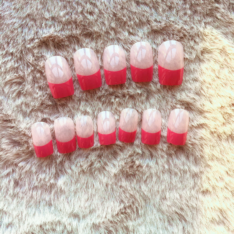 Elegant French Tip Press-On Nail Set with Colorful Accents