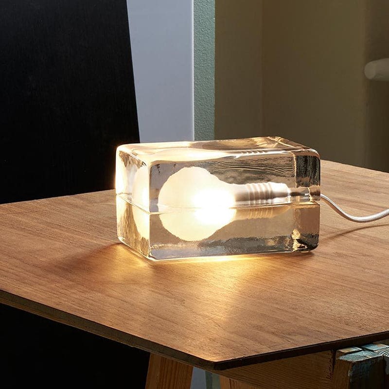 BrightCube – Minimalistic Table Lamp with Transparent Glass Cube | Kalsten
