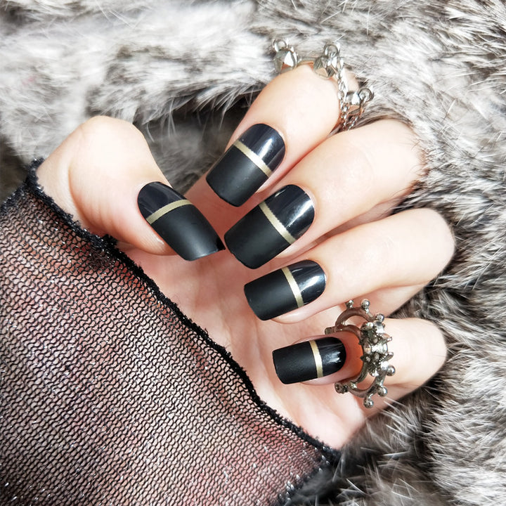 Stylish Matte Press-On Nail Set with Gold Accents