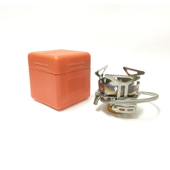 stainless steel folding backpacking gas stove with braided fuel hose and windproof simmer-control regulator Kalsten
