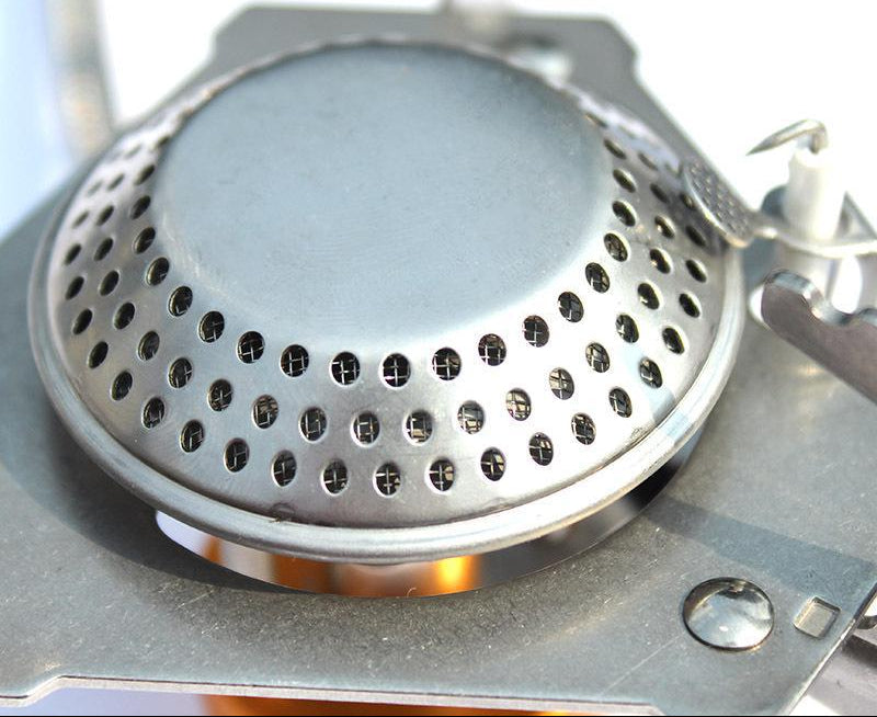 compact foldable backpacking gas stove with braided fuel hose and protective case Kalsten
