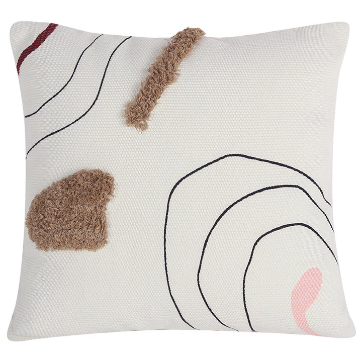 Woven decorative cushion cover in an abstract-minimalist Scandi look with hand-tufted applications