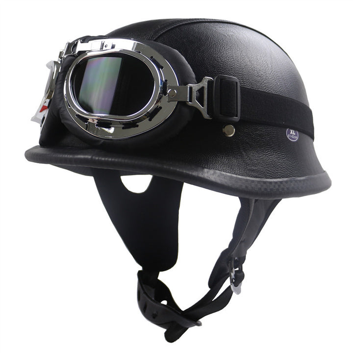 Vintage-Styled Motorcycle Helmet with Integrated Goggles Kalsten