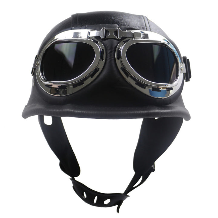Vintage-Styled Motorcycle Helmet with Integrated Goggles Kalsten