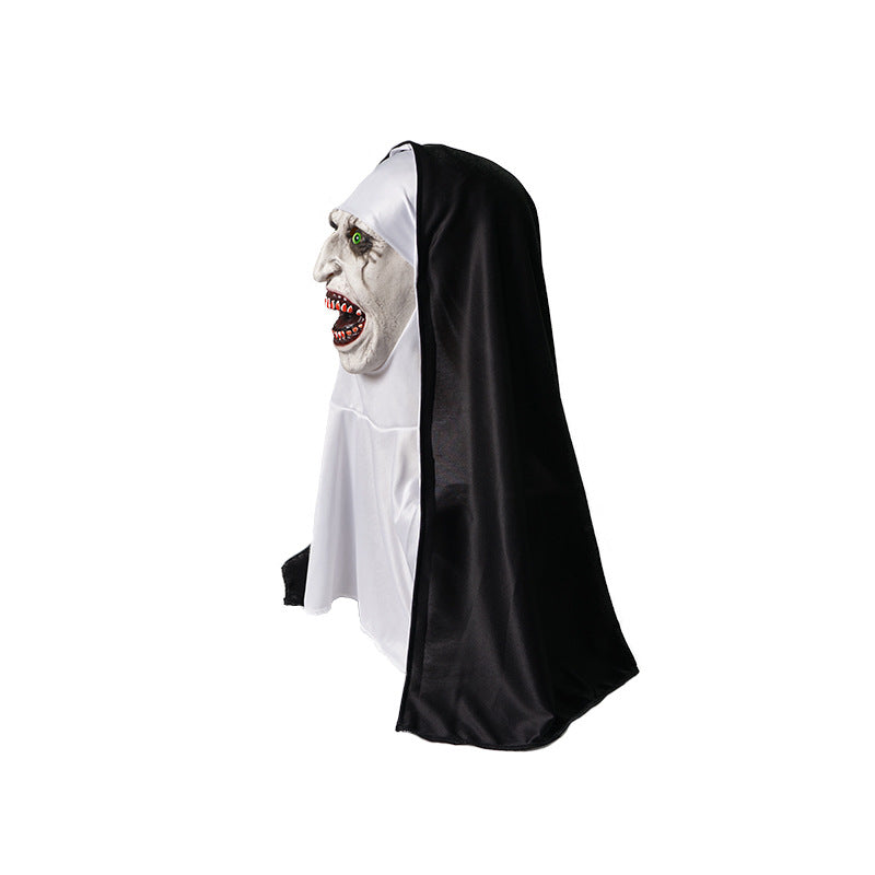 Horror mask Nun made of latex with realistic facial profiling and fabric hood