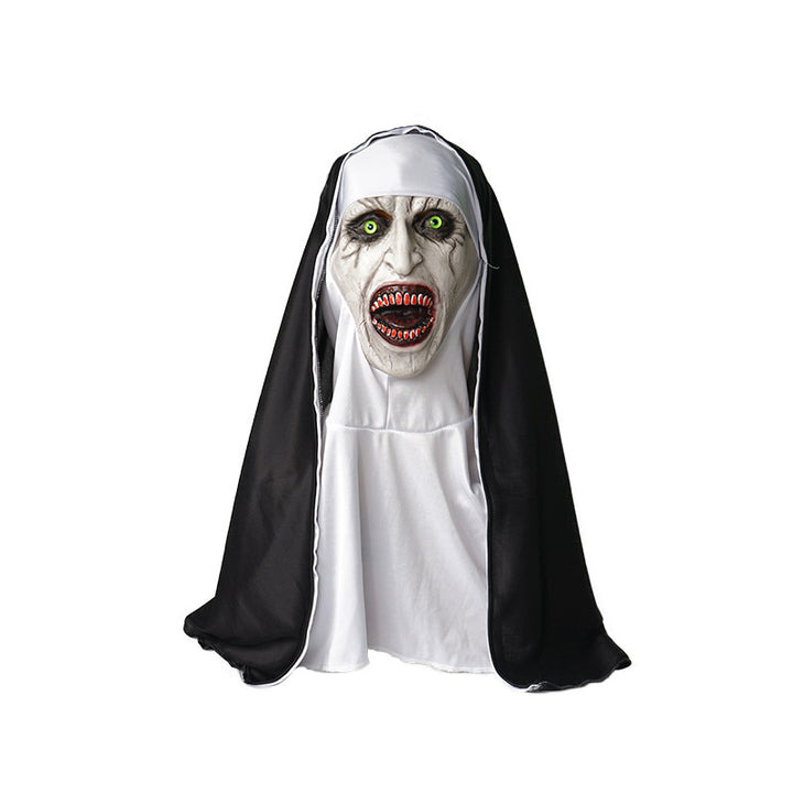 Horror mask Nun made of latex with realistic facial profiling and fabric hood
