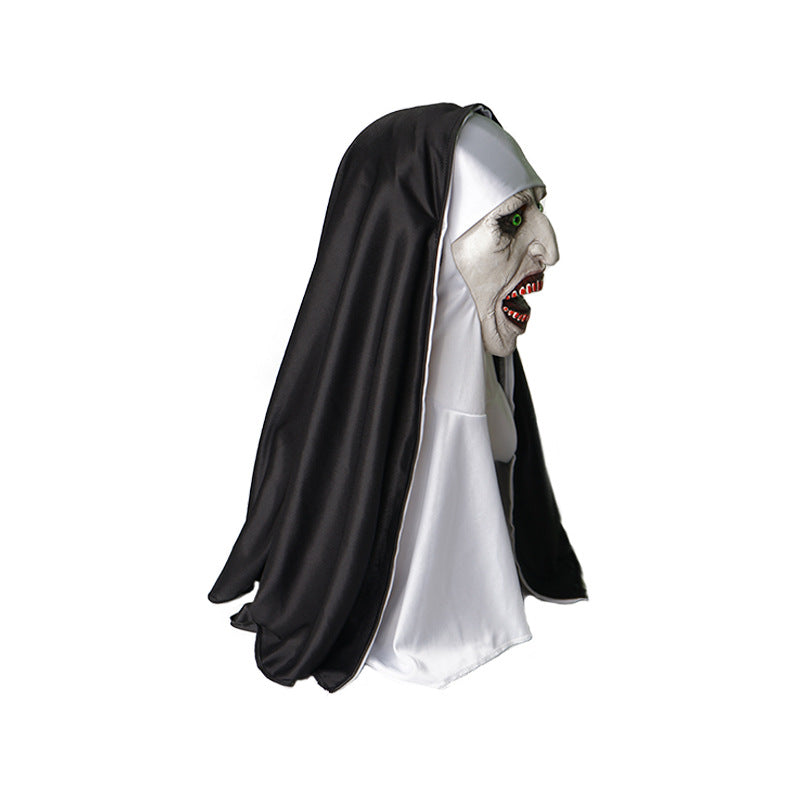 Horror mask Nun made of latex with realistic facial profiling and fabric hood