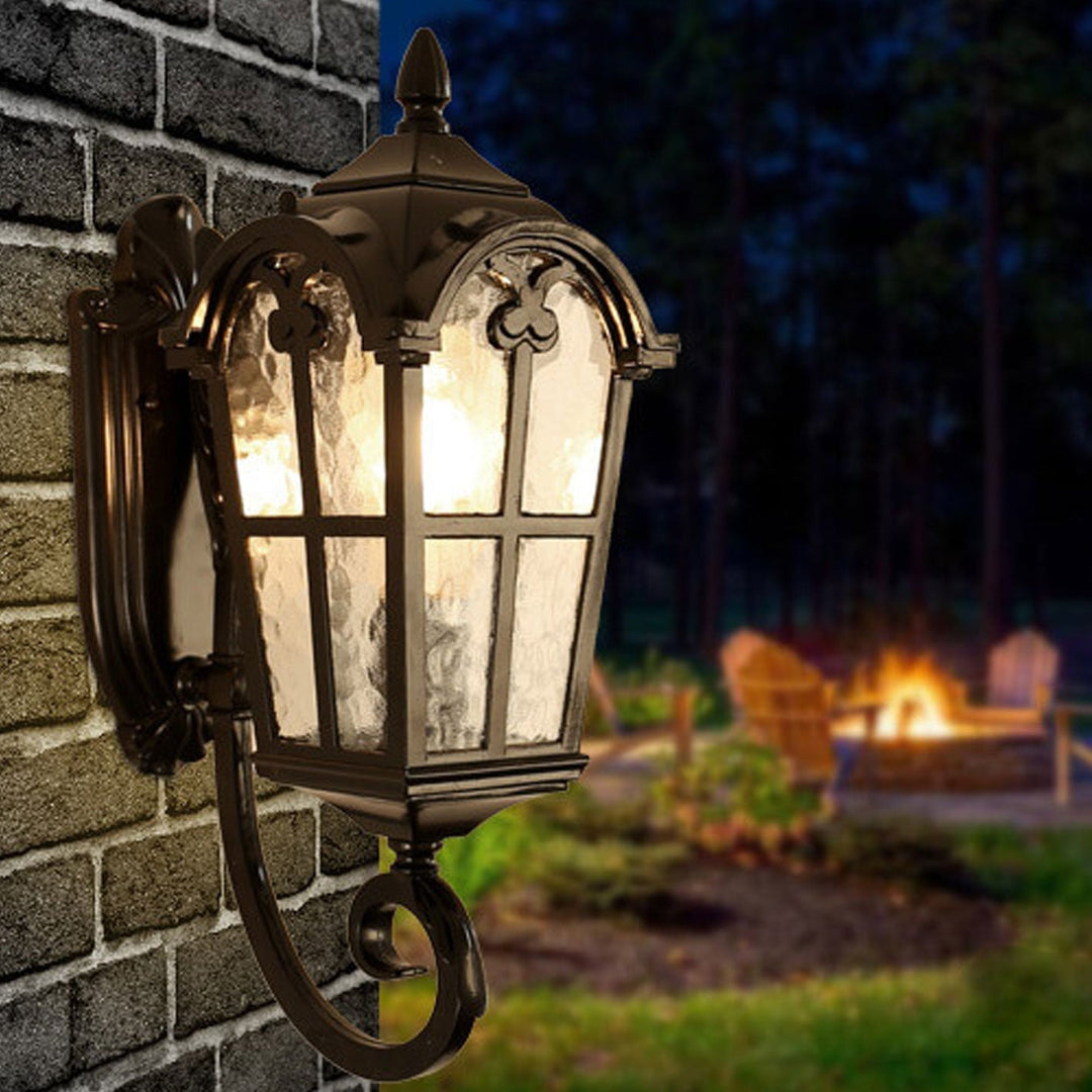 European Retro Glass Aluminum Lantern Outdoor Waterproof 1-Light Wall Sconce Lamp | Kalsten