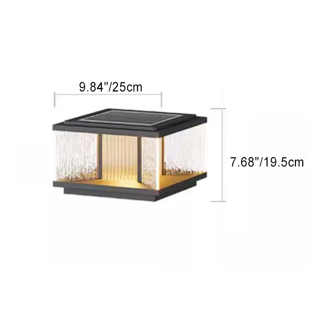 Modern Simplicity Aluminum Square Water-Rippled Glass LED Waterproof Solar Post Lamp Lawn Light For Garden | Kalsten