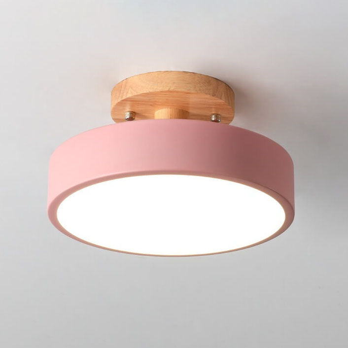 Ceiling Light Wood Acrylic 11.8 in LED Semi Flush Bedroom Hallway Modern Low Profile Fixture | Kalsten