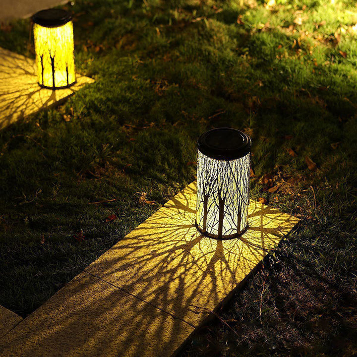 Modern Art Deco Solar Cylinder Skeleton Lantern Iron LED Outdoor Landscape Light For Garden | Kalsten