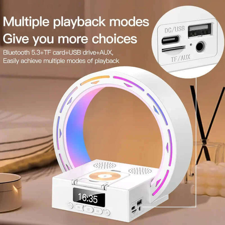 4 In 1 Wireless Bluetooth Speaker Charging Pad Bedside Lamp With Alarm Clock Wake-Up Light For Bedroom Support USB Drive TF Card | Kalsten