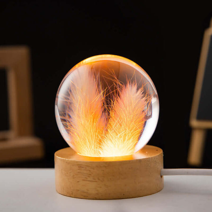 LED Night Light Flower Crystal Ball Children Night Lamp With Woodern Base Bedroom Ambient Light Creative Gift Night Light | Kalsten
