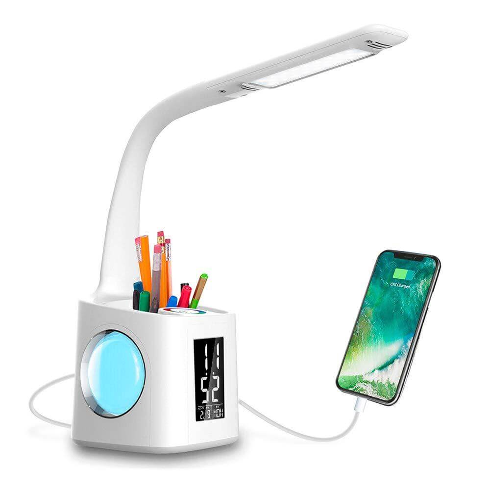 Study LED Desk Lamp USB Charging Port&Screen&Calendar&Colors Night Light Kids Dimmable Table Lamp With Pen Hold | Kalsten