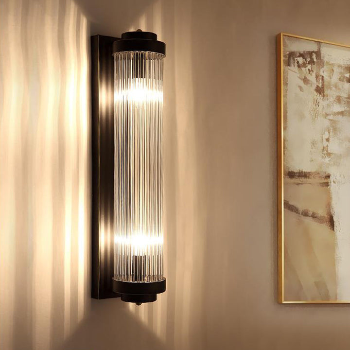 Pipe Wall Mounted Lamp Modern Style Clear Crystal and Metal 2 Lights Sconce Fixture in Black for Bedside | Kalsten