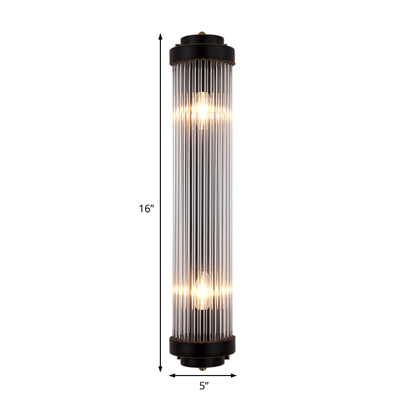 Pipe Wall Mounted Lamp Modern Style Clear Crystal and Metal 2 Lights Sconce Fixture in Black for Bedside | Kalsten