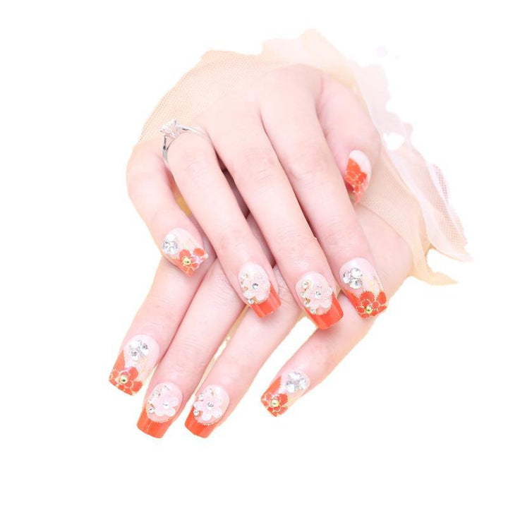 Floral Rhinestone Press-On Nails