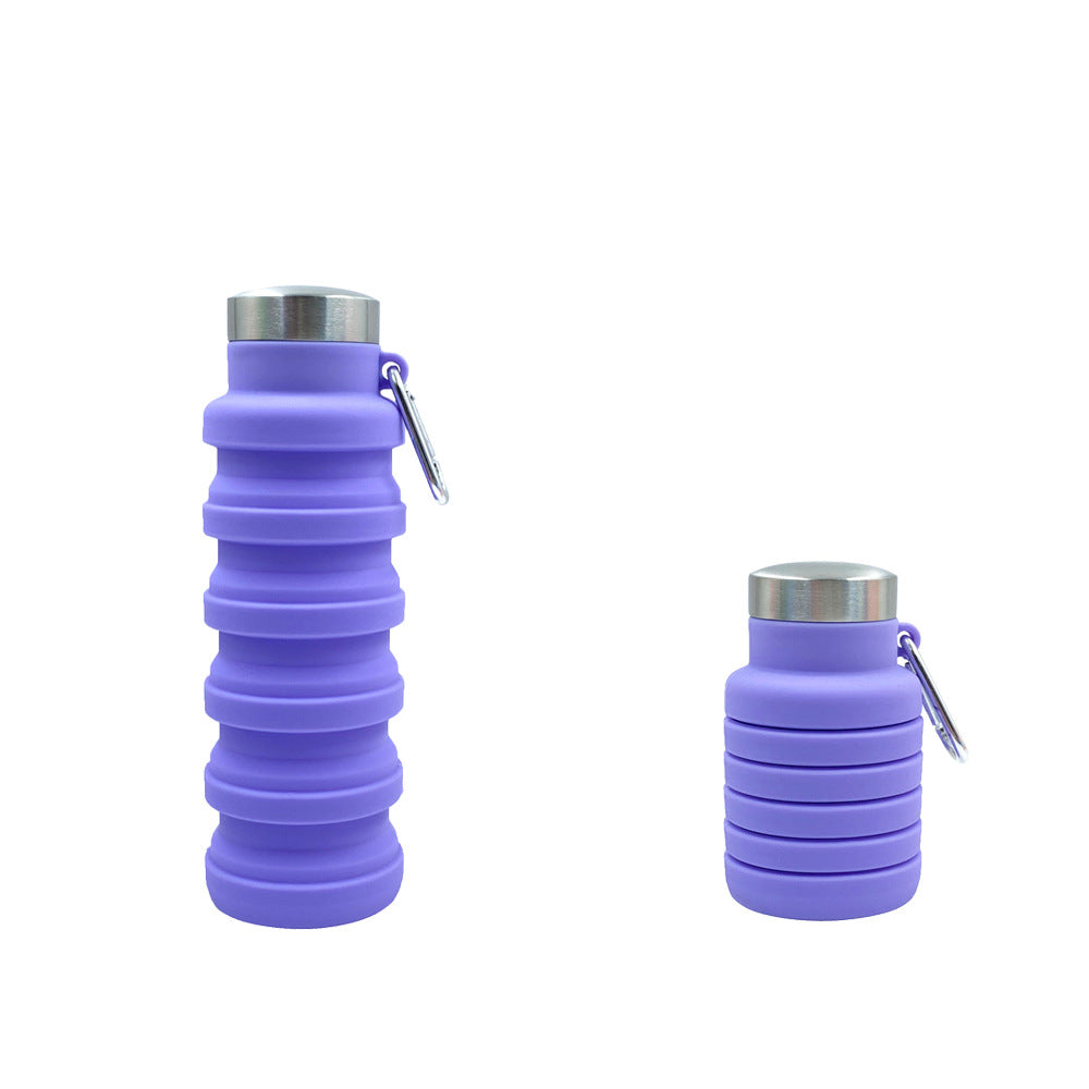 Women practical and compact silicone drinking bottle with carabiner and stainless steel cap Kalsten