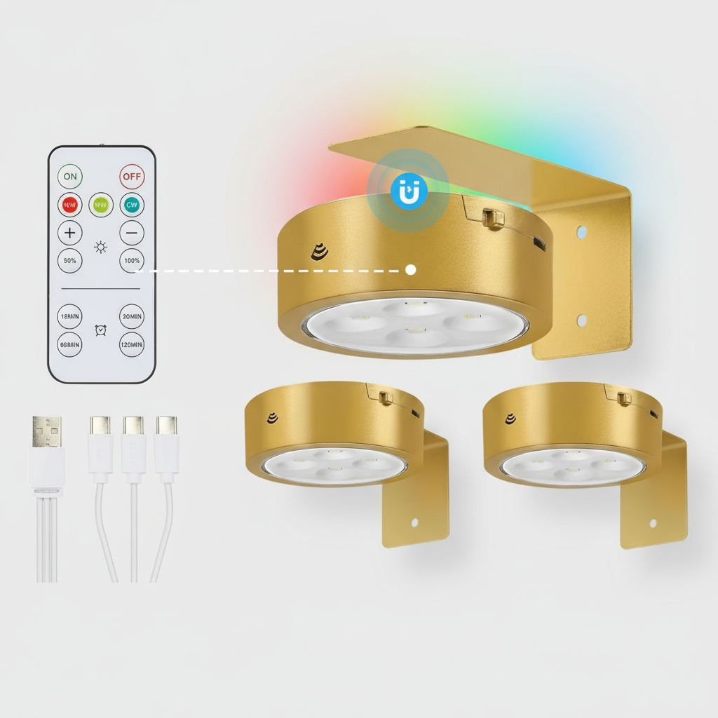 Kalsten | 2 + 1 | Wireless Picture Lights – No Drilling, Rechargeable, Color Change with Remote Control