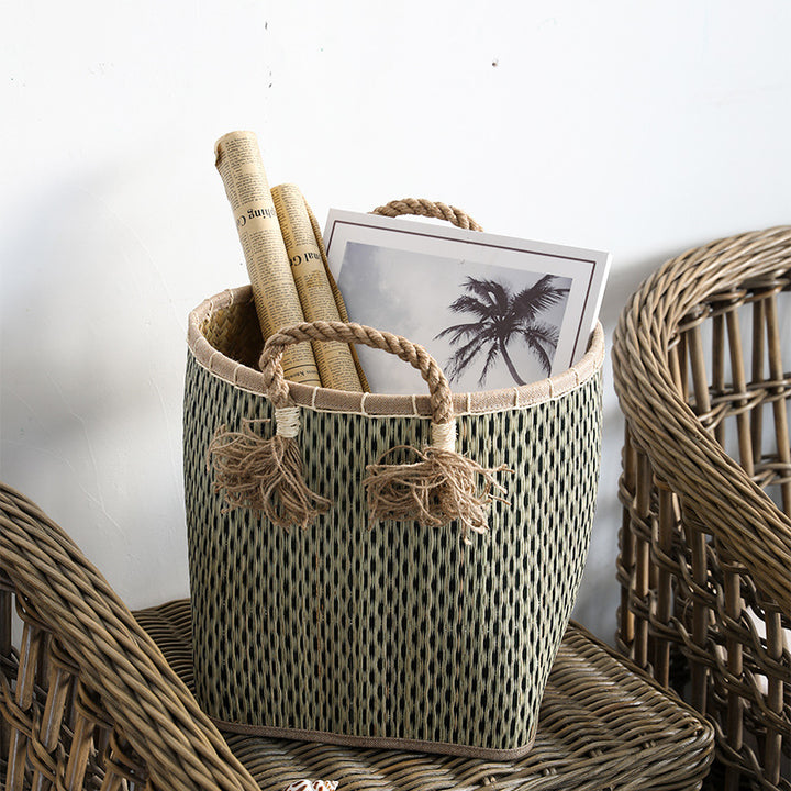 Unisex Handwoven Storage Basket with Decorative Fringes Kalsten