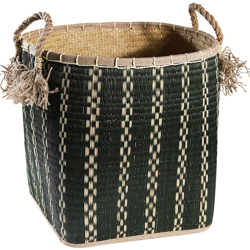 Unisex Handwoven Storage Basket with Decorative Fringes Kalsten