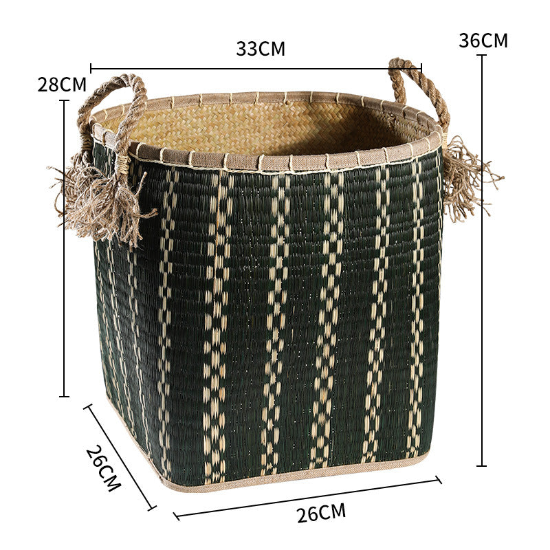 Unisex Handwoven Storage Basket with Decorative Fringes Kalsten
