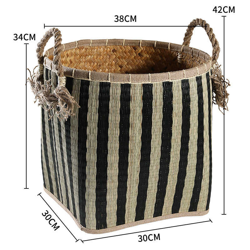 Unisex Handwoven Storage Basket with Decorative Fringes Kalsten