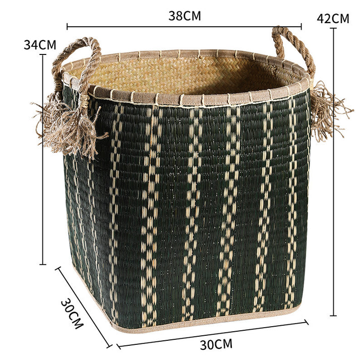 Unisex Handwoven Storage Basket with Decorative Fringes Kalsten