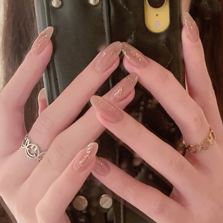 Sparkling Almond-Shaped Press-On Nail Tips