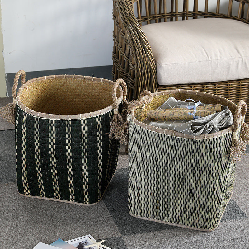 Unisex Handwoven Storage Basket with Decorative Fringes Kalsten