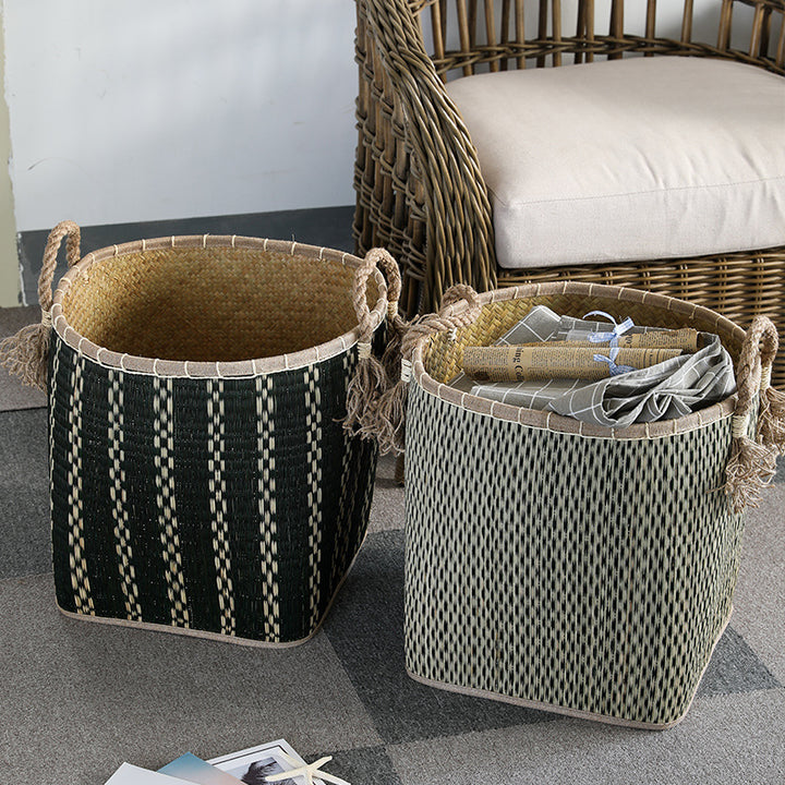Unisex Handwoven Storage Basket with Decorative Fringes Kalsten
