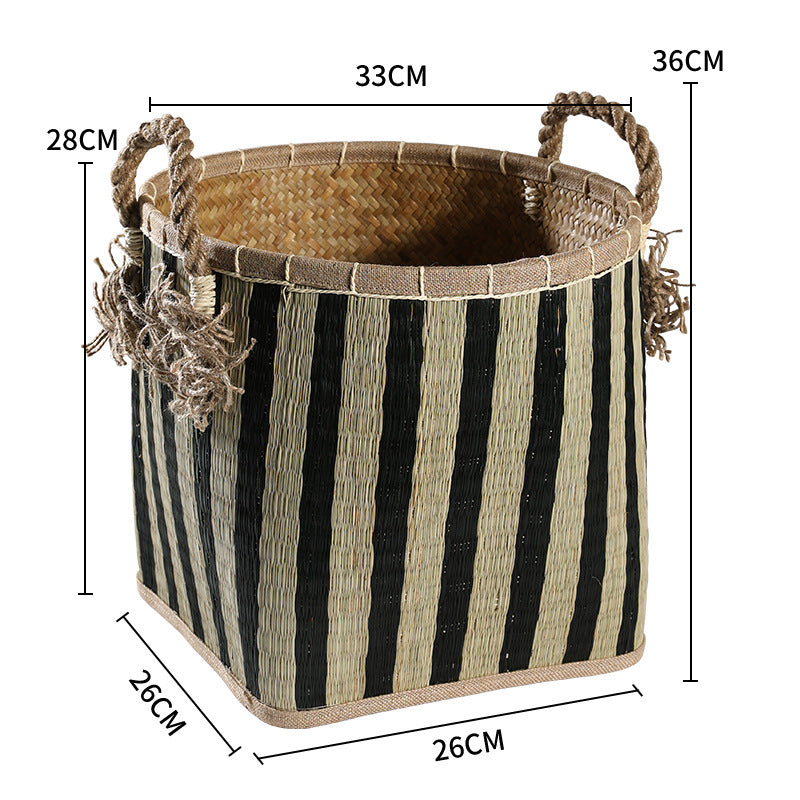 Unisex Handwoven Storage Basket with Decorative Fringes Kalsten