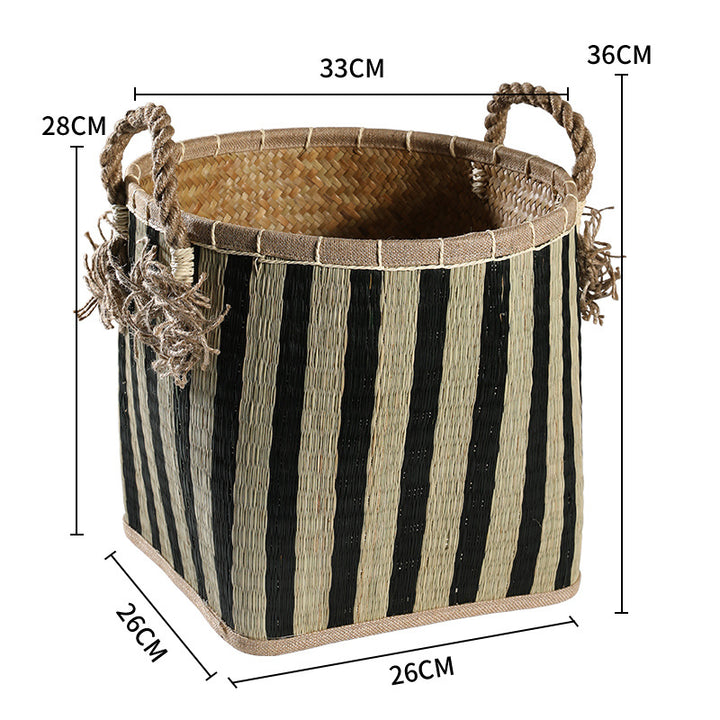 Unisex Handwoven Storage Basket with Decorative Fringes Kalsten