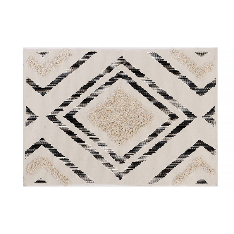 More modern flat-woven living room runner with diamond motif, low pile and contrasting tuft appliqué