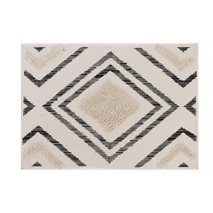 More modern flat-woven living room runner with diamond motif, low pile and contrasting tuft appliqué