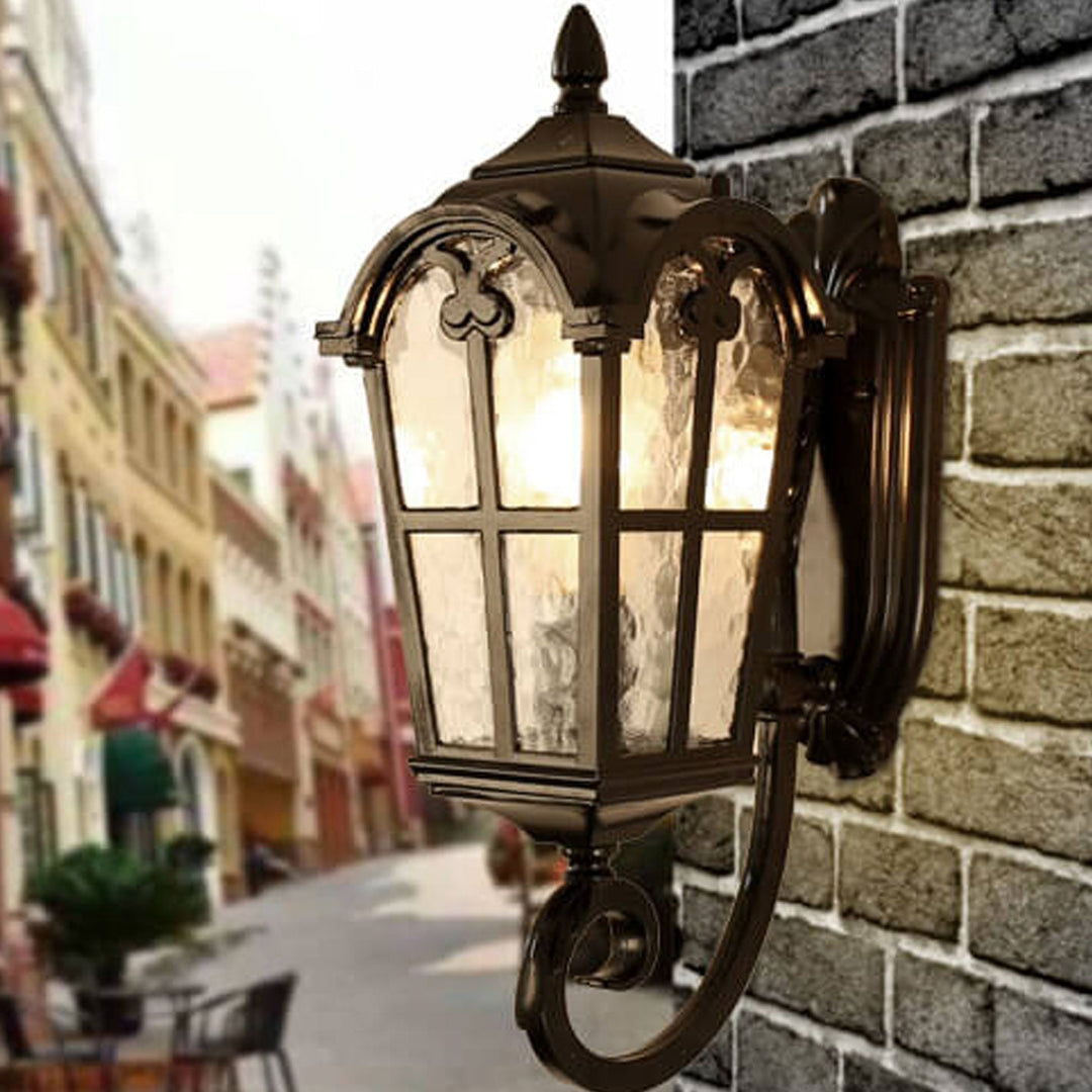 European Retro Glass Aluminum Lantern Outdoor Waterproof 1-Light Wall Sconce Lamp | Kalsten