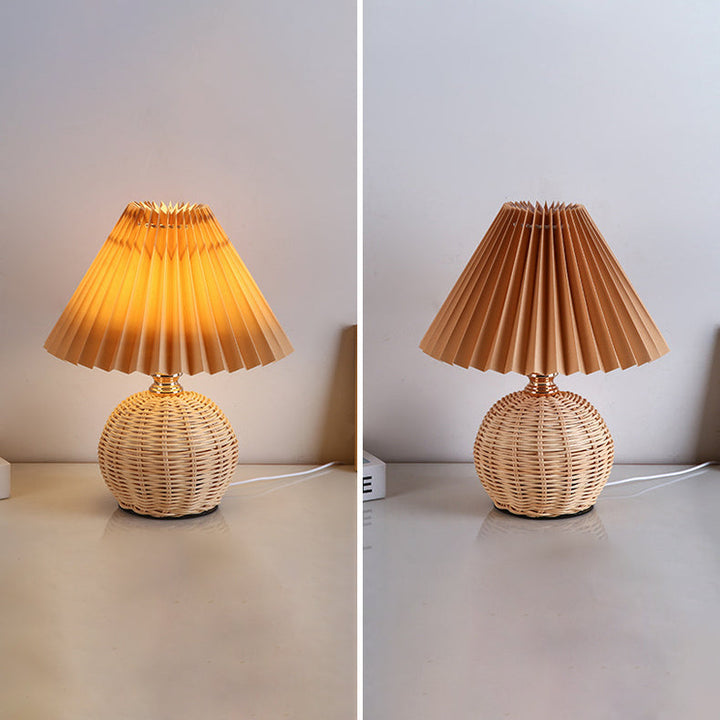 Kalsten | RattaLume Nordic LED Table Lamp | Woven Rattan & Foldable Fabric Shade | Mood Light | Decor for the Bedroom