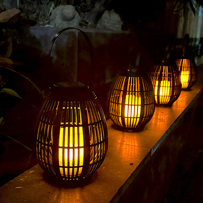 Modern Art Deco Solar Round Lantern Rattan LED Outdoor Landscape Light For Garden | Kalsten