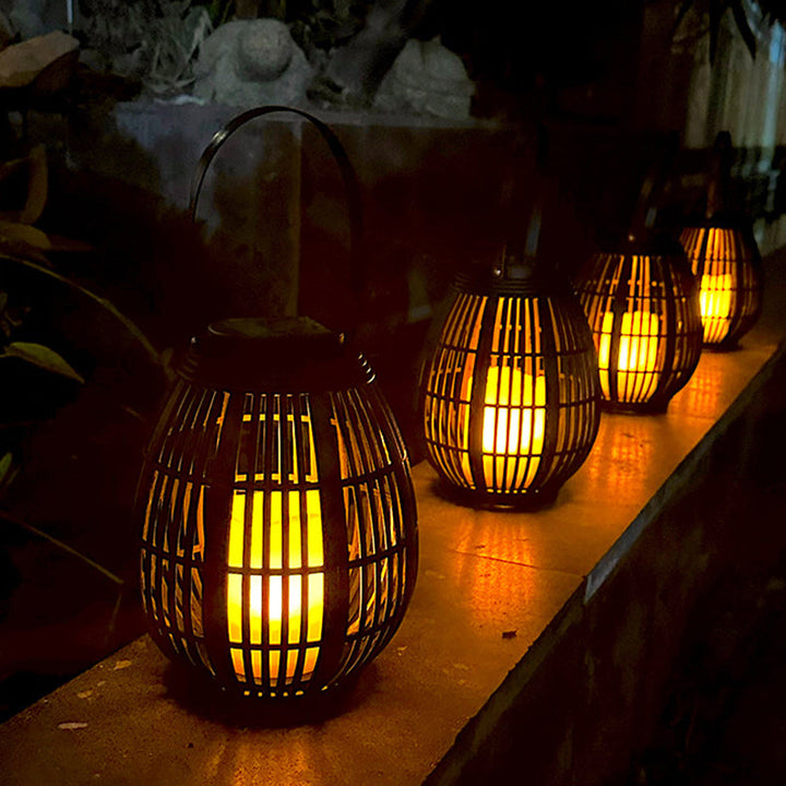 Modern Art Deco Solar Round Lantern Rattan LED Outdoor Landscape Light For Garden | Kalsten
