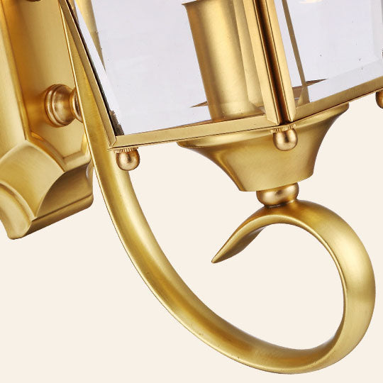European Modern Luxury Quadrilateral Brass Glass Waterproof 1-Light Outdoor Wall Sconce Lamp | Kalsten