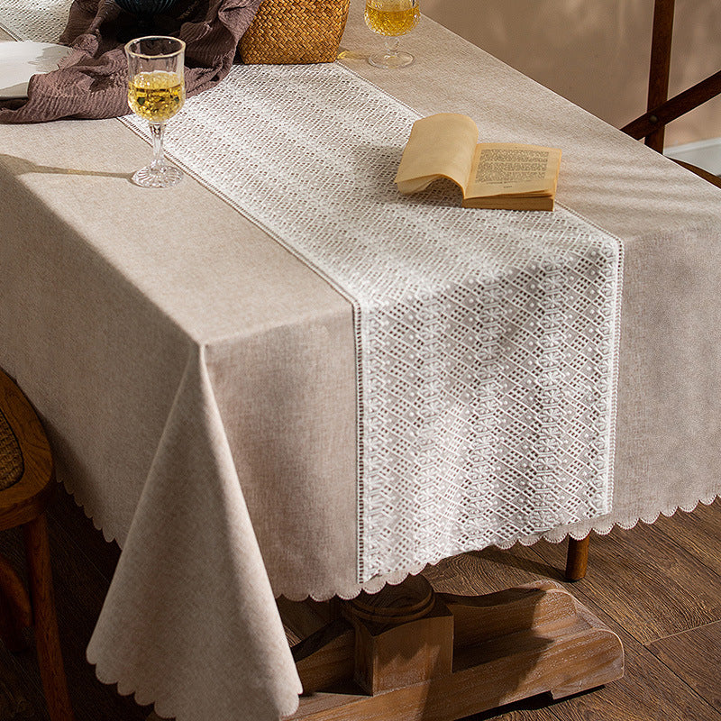 Delicate lace runner in vintage Hardanger style for dining table and sideboard
