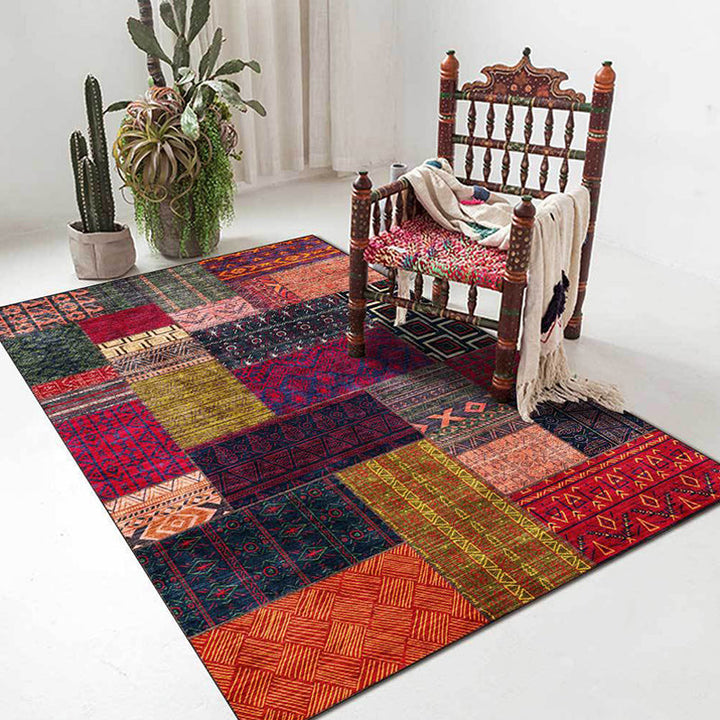 Kalsten | American tribal pattern rug red and purple polyester rug machine washable non-slip back area rug for bedroom