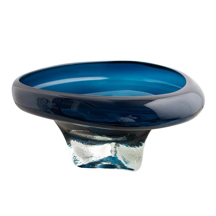Handblown Thick-Glass Pedestal Centerpiece Bowl Kalsten