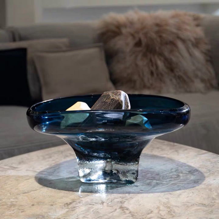 Handblown Thick-Glass Pedestal Centerpiece Bowl Kalsten