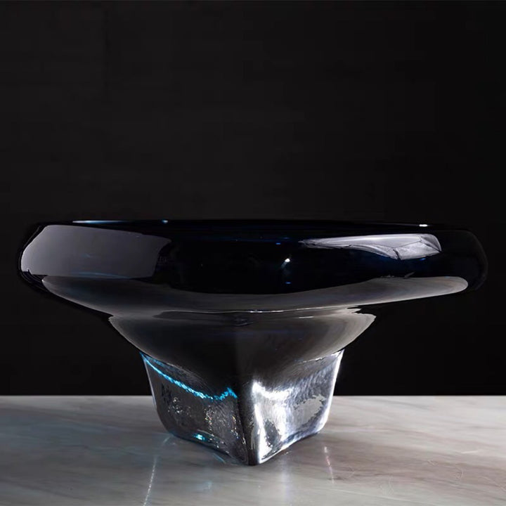 Handblown Thick-Glass Pedestal Centerpiece Bowl Kalsten