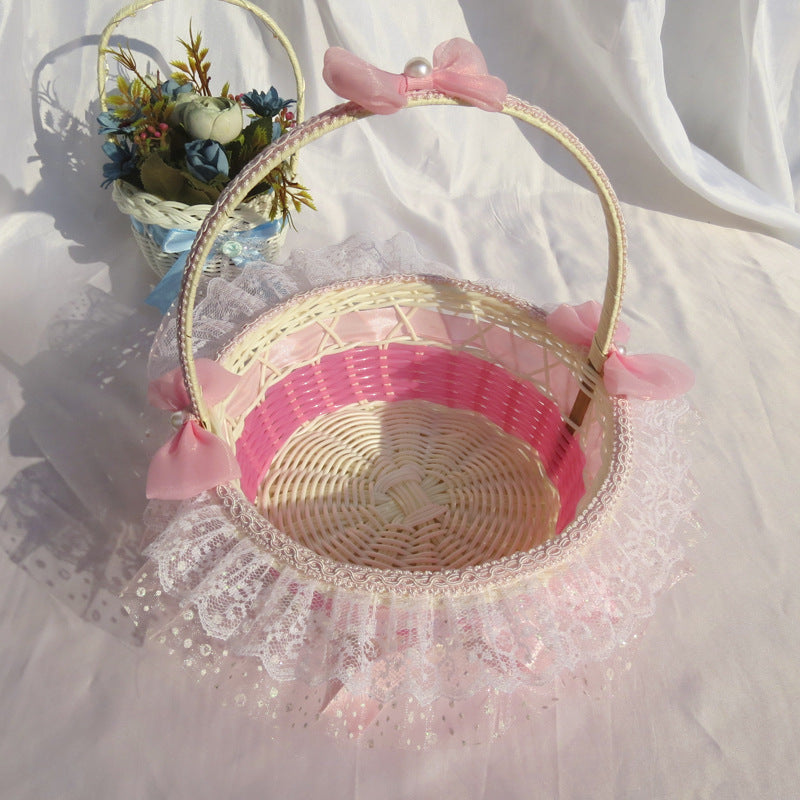 Decorative Lace Trimmed Wicker Basket Kalsten