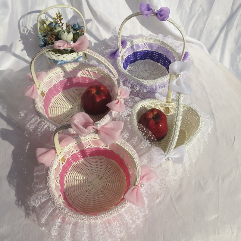 Decorative Lace Trimmed Wicker Basket Kalsten