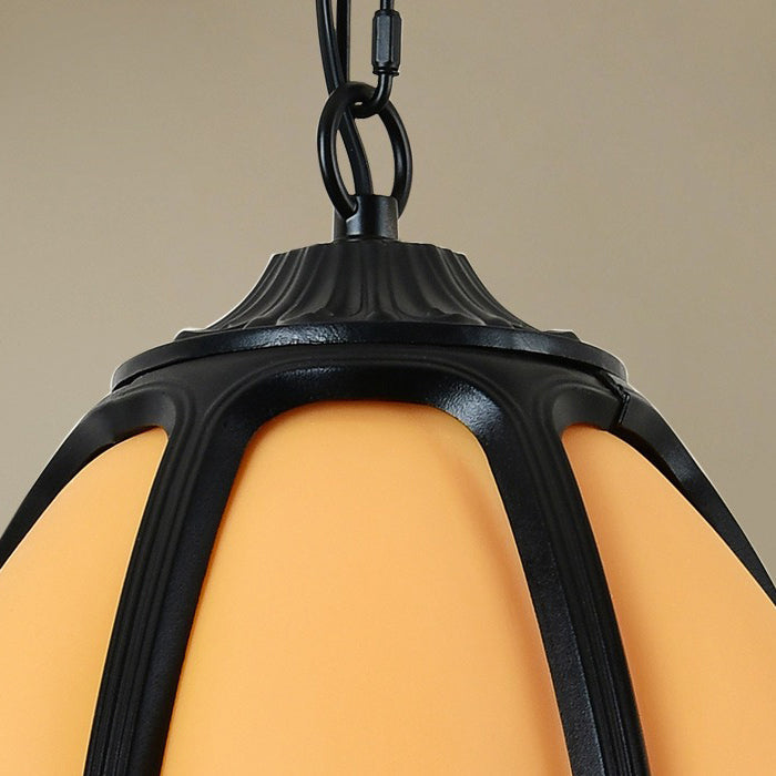 Traditional Chinese Waterproof Aluminum PC Dolomite Elliptical Pumpkin 1-Light Pendant Light For Ourdoor Patio | Kalsten